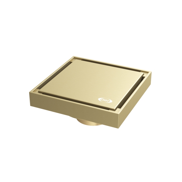 AER HFS 01 BG luxury brass floor drain with smart core anti odor valve close up